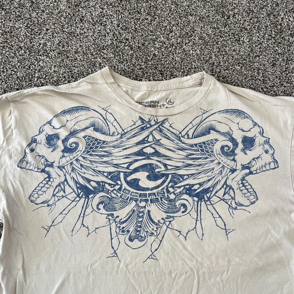 VTG Ocean Current Men XL T Shirt Short Sleeve Skulls Pinkman Y2K Surf Ocean